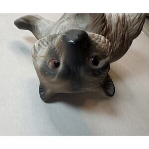 Bisque Porcelain Fox Figurine Statue Crouching with Blood Shot Eyes Vintage vn